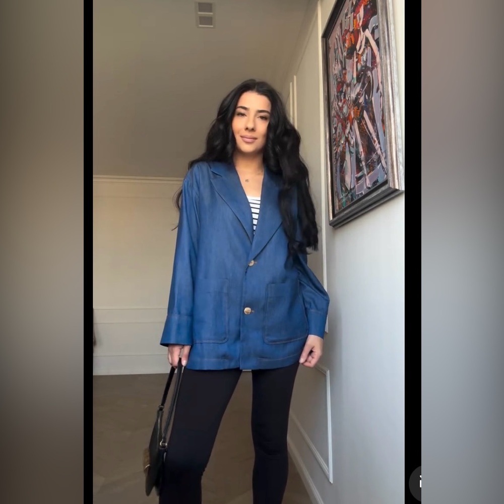 Zara Chic Blue Denim Effect Oversized Blazer - Picture 2 of 5